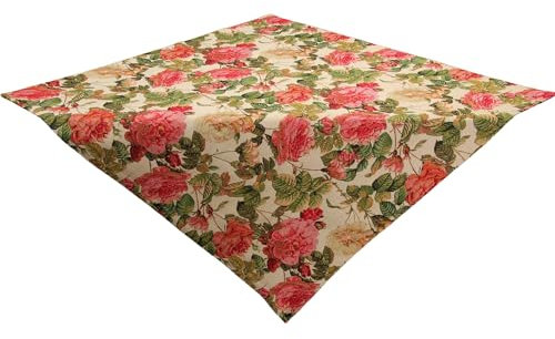 HanaQi - Gobelin Tischdecke – 85 x 85 cm – Elegantes Rosenmuster, Hochwertige Dekorative Tapisserie, Polyester