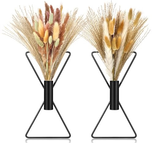 Peryiter 2 Pcs Boho Wall Decor X Shaped Wall Decor Hanging Planters with Artificial Pampas Wall Mounted Metal Modern Home Decor Display Wall Art Bedroom Bathroom Living Room (Black)