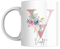 SUBLIX Personalized Floral Mug | 11 oz Ceramic Coffee Cup | Custom Initial & Name with Elegant Floral Design | Gift for Birthdays and Special Occasions