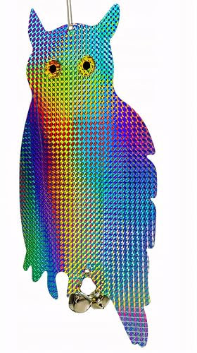 Retoo Eule Lockvögel zum Abschrecken von Vögeln, 40 x 19 cm Größe, Holografische Vogelabwehr Eule mit eingebauten Glöckchen, Hängende Eule aus wasserdichtem Material