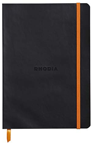 Rhodia 117817C - Kladde - Notizbuch Rhodiarama A5 (14,8 x 21cm), Softcover, 80 Blatt elfenbein 90g, kariert, Lesezeichen, Gummizugverschluss, Cover aus Kunstleder, Schwarz, 1 Stück