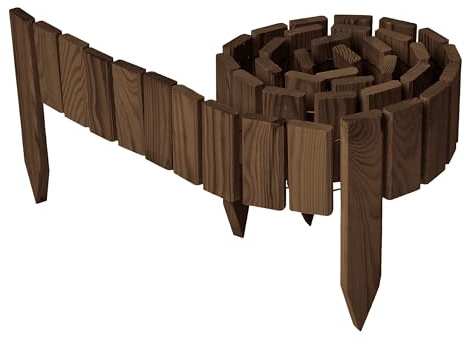 Garronda Beeteinfassung Holz Rasenkante Höhe: 10 cm Dunkelbraun GD-0149 | Imprägniert und flexibel formbar, als Rollzaun, Holzzaun, Palisade und Gartenzaun für Rabatten, Wege und Bereiche im Garten