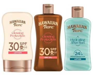 Hawaiian Tropic - Sonnenöl Glowing Protection LSF 30, Schutzlotion LSF 30, 100 ml, After Sun Hydrating 60 ml