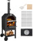 Bonnlo Pizza Oven Outdoor, Wood Fired Pizza Oven with Wheels & Built-in Thermometer for Garden Party, with Pizza Stone, Pizza Peel, Grill Rack