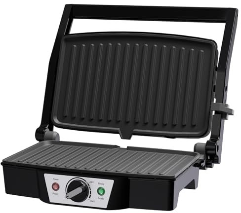 SUPERLEX Edelstahl Kontaktgrill Elektrogrill 1500-1800W mit Antihaftplatten | Sandwichmaker & Panini Grill für Steak/Gemüse | Kompakt 27.5x17.8cm, Deckel aus Edelstahl