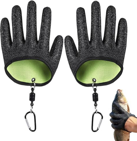 afhgdjr 1 Paar Landehandschuh Hecht，Angelhandschuhe，Angel ZubehöR，AngelausrüStung，Bissfeste Handschuhe Mit 2 Magnetic Buckle AngelzubehöR FüR Anti-Schnitt Rutschfesten Handschuh
