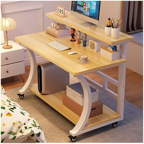Rollbarer Computertischwagen mit Ablagefach, mobiler tragbarer Laptop-Schreibtisch mit Druckerablage, Arbeitstisch mit Rädern, Home-Office-Tisch for Computer-Laptop(Yellow,90cm/35.43in)