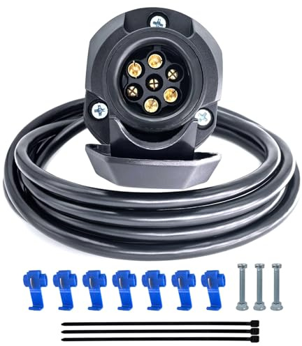 YOYOCOOL Kit Prise Remorque 7 Broches avec Câble 2m, 7 Fils x 0.5mm Faisceau Connecteur d'attelage Caravan 7 Pin