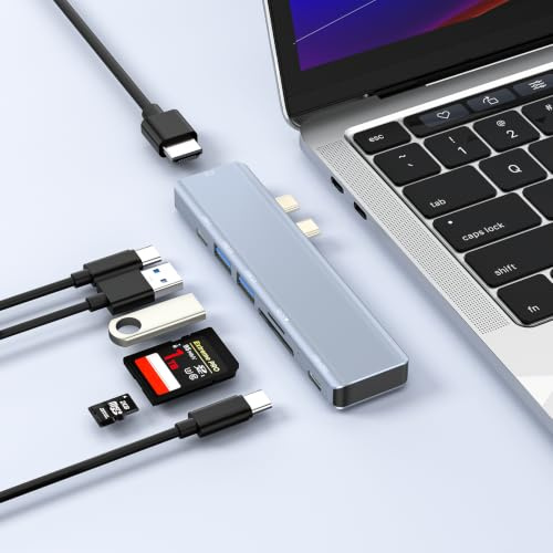 Hub USB-C per MaccBook, Adattatore Accessorio per Mac Air Pro 7 in 2 con HDMI 4K 60Hz-Porta Thunderbolt 3-USB C-USB 3.0/2.0, Slot per Schede SD e TF per M4 M3 M2 M1 2024-2018, Compatibile con Custodia