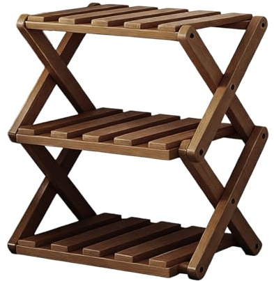 Wood Shoe Rack - Expandable Adjustable Folding Organizer, 3-Tier Wooden Shelf with Stackable Design, Natural Entryway Storage, Portable Boot Stand for Family Students Adults Home Indoor Office Study