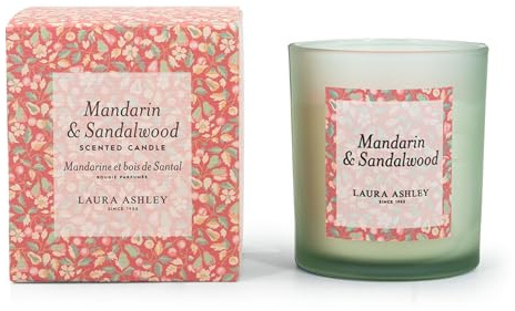 Laura Ashley Duftkerze im Glas (200g) | Mandarin & Sandalwood | Exklusive Kerze in Designer-Geschenkbox | Edler Raumduft & Deko