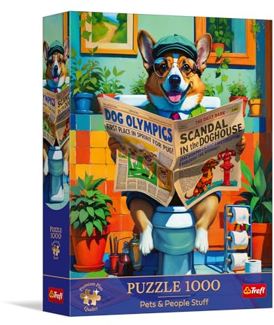 Trefl - Puzzle 1000 Teile, Corgi auf der Toilette, Premium Plus | PREMIUM PLUS QUALITÄT: Pets & People Stuff, Zeitlose Motive Serie, 14+