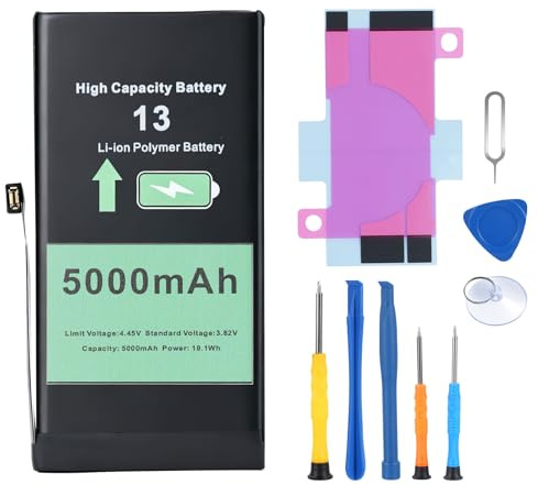 Replacement iphone 13 Battery for All-Day Heavy Usage, 5000mAh High Capacity 0 Cycle with Repair Tool Kits for DIY Users (Models A2482/A2631/A2633)