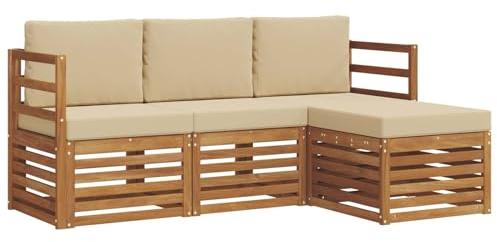 vidaXL Sofagarnituren 4 pcs Natur und Beige Massivholz Akazie, Moderner Garten-Sofa, robuster Sectional für den Außenbereich, stylishe Lounge, Terrasse für Komfort