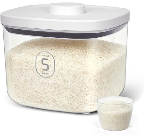 ZgoEC Contenitore per Farina 5.6Litri, Impilabile Distributore di Riso 5kg | Contenitore per il Riso in Plastica, Dispenser per Cereali con Misurino, Trasparente Contenitore per Farina per Cucina