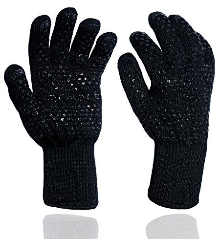 Professionnel Gants de four Gants (Lot de 2) – Résistant à la chaleur jusqu'à 500 °C en Aramide – avec doublure coton pour un confort optimal – Protection avant-bras Extra Longue - Black Edition