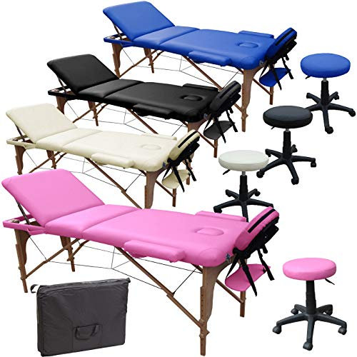 Beltom® Mobile Massagetisch Massageliege Massagebank 3 zonen klappbar + Kosmetik hocker - Pink