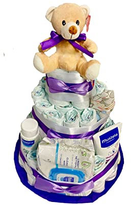 Tarta de Pañales Personalizable Regalos para Bebés Recién Nacidos Niño Niña Cesta de Regalo Canastilla Mustela Pack Higiene Bebé Talla 2 Accesorios para Bebé Regalos Mamás Baby Shower Original
