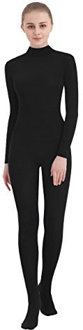 SUPRNOWA Women's Jumpsuit Bodycon Footed Unitard Long Sleeve Bodysuit with Zipper Comfortable Spandex One-Piece Dance Costume (XXL, Black Footed)