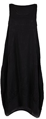 LushStyleUK New Ladies Italian Sleeveless Plain Linen Dress Women Lagenlook Dress Plus Sizes (Black)