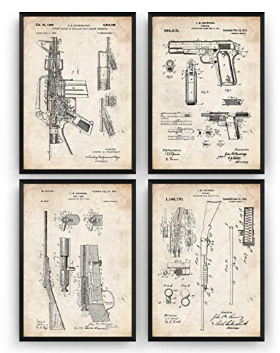 Gun Patent Poster - Set Of 4 - M16-1911 - Shotgun - Bolt Gun - Jahrgang Bild Drucke Kunst Geschenke Zum Männer Frau Entwurf Dekor Art Blueprint Decor - Rahmen Nicht Enthalten