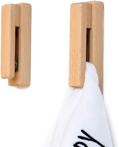 JINMURY Moderne Hölzerne Handtuchhalter - Satz von 2 Selbstklebende Handtuchhaken Holz Wand Handtuchhalter Home Decor - Langlebig, Einfache Installation, Hält Fest Handtuch (Buche)