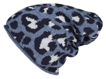 Zwillingsherz Slouch-Beanie-Mütze im Leo Design mit Kaschmir - Hochwertige Strickmütze für Damen Mädchen - Hat - Pailletten Stern - One Size - Sommer Herbst und Winter - blau