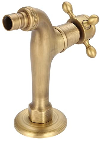 Fydun Rubinetto Ottone Esterno Vintage a Parete G1/2 per Fontana Giardino, Lavanderia, Bagno, Lavatrice - Monocomando Acqua Fredda Anticato (Lungo)