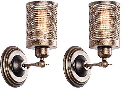 Luling Industrie Wandleuchte 2 Pack, Steampunk Metallnetz Lampenschirm Innen Vintage Wandleuchte Verstellbare Steckdose für Garagentor Veranda Hallway(NO Bulb)