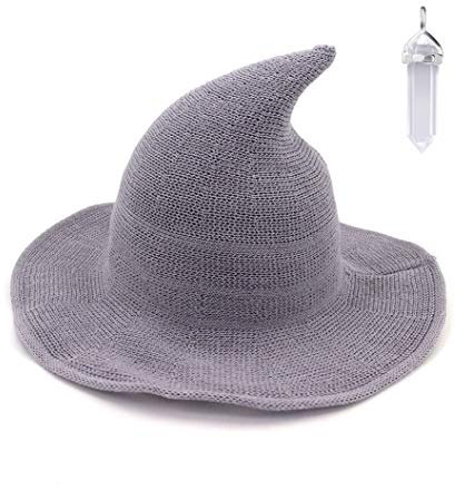 YAMEE Hexenhut für Damen Halloween Harry Potter Hexe Hut Faltbare Kopfbedeckung Karneval Fasching Masquerade Cosplay Cap mit Weiße Kristallkette