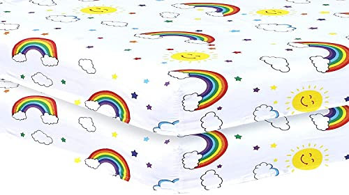 Indus Textiles Spannbettlaken für Kinderbett, pflegeleicht, weich und pflegeleicht, 60 x 120 cm, Regenbogenfarben, 2 Stück