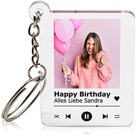 GRAVURZEILE Bedruckter Schlüsselanhänger aus Acrylglas - Song Cover mit Foto - Personalisiertes Geschenk mit eigenem Bild im Spotify Musik Cover Design - Fotogeschenke für Sie & Ihn, Transparent