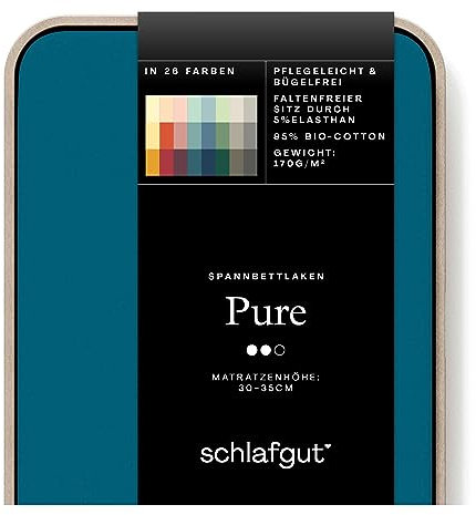 Schlafgut Pure Spannbettlaken 180x200cm bis 200x220cm - 95% Biobaumwolle, 5% Elasthan, Oeko-TEX Zertifiziert, Petrol Deep, Matratzenhöhe bis 35cm