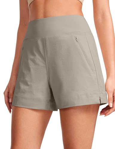 CRZ YOGA Mittelhohe Taille Split Wander Shorts 10 cm | Strapazierfähig, Leicht, Elastisch, Outdoor, Reißverschlusstaschen, für Damen