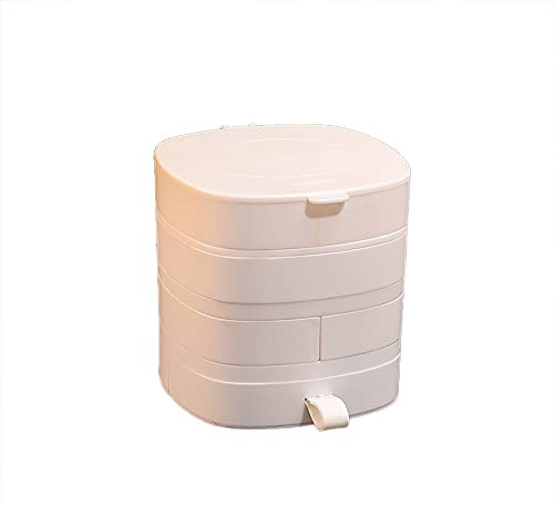 MARMODAY Schmuck-Organizer, kleine Aufbewahrungsbox für Ohrringe, für Damen, 4 Ebenen, drehbar, Weiß