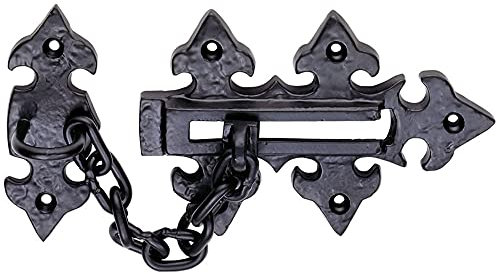 Verzierte Tür-Sicherheitskette – Fleur-de-LYS Design – 220 mm Kette – Schwarz antik | Außentür-Sicherheitsmöbel – Kettenbegrenzer – Schiebeverschluss