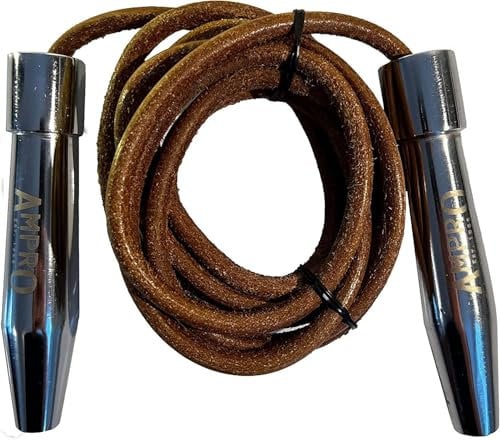 Ampro Alloy Handle Leather Skipping Rope - Steel Handle/Jump Rope/Fitness/Skip/Fitness (10ft)