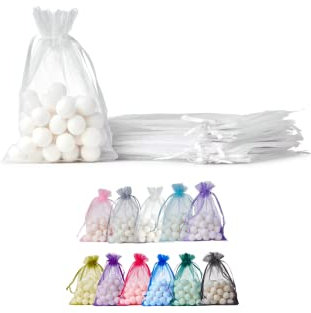 Soul Projekt [25 Stk.] Organzasäckchen mit Kordelzug für Hochzeiten, Schmuck, Geburtstage, Bastelarbeiten, Kristalle, Süßigkeiten, Gastgeschenke. Weiß Organza Bags White 10x15 x25