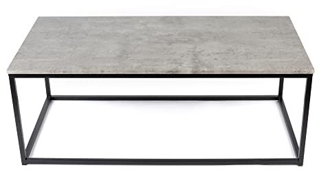 FiNeWaY Rectangular Storage Coffee Table– Concrete Effect Coffee Table with Metal Frame for Lounge, Living Room, Dining Room, Bedroom & Office - Multipurpose Table & Spacious Tabletop