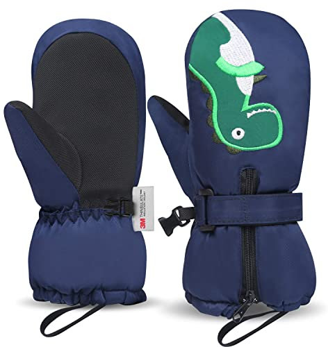 GOXUNYUAN Kinder Ski Fäustlinge Handschuhe Winter Skihandschuhe für Junge Mädchen Skifahren 4-6 Jahre Blau