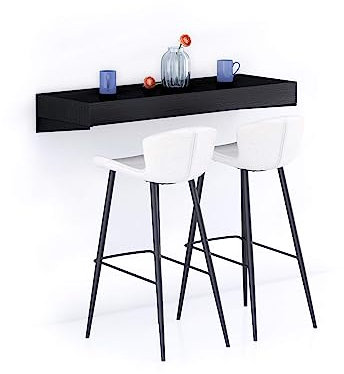 MOBILI FIVER, Barra de Bar Evolution 120x40, Madera Negra, Mesa Flotante para Bares y Restaurantes, Cocina, Made In Italy