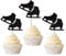 Rsstarxi 24 Pack Ice Skating Cupcake Toppers Glitter Ice Sports Theme Cupcake Picks for Skating Theme Baby Shower Kids Birthday Party Cake Decorations Supplies Black