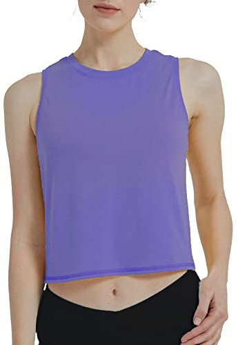 sissycos Damen Sport Crop Tank Top Ärmellos, Sanft Kurze Racerback Shirt Rundem Ausschnitt für Fitness Yoga Beiläufig(Very Peri,M)