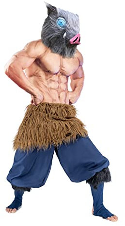 nezababy Inosuke Kostüm Anime Maske Hashibira Cosplay Outfits Inosuke Demon Slaye Hose mit Plüschröcken für Halloween