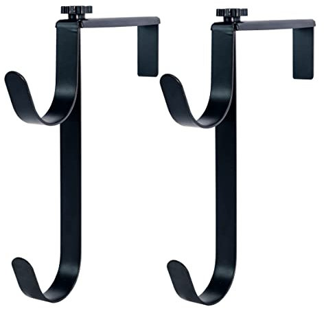 MENG ZHI AO 2 Pcs Adjustable Pool Pole Hangers Heavy Duty Black Metal Pool Fence Hooks Perfect for Swimming Pool Telescopic Poles Skimmers Nets Brushes Vacuum Hose Garden Equipment Etc