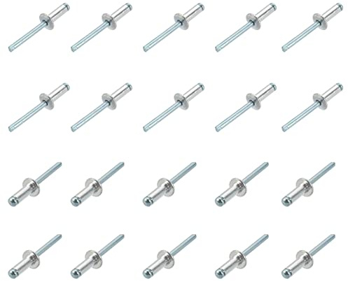 QUARKZMAN 6mm x 16mm Blindnieten x 20Stk. Aluminium/Stahl Nieten für Metall und Kunststoff und Leder, [Silberton]