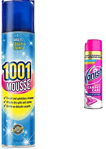 1001 Mousse Carpet and Upholstery Cleaner, Floral Scented Cleaner, 350 ml & Vanish Carpet Cleaner + Upholstery, Gold Power Foam Shampoo, Large Area Cleaning, 600 ml