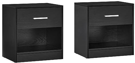 VASAGLE Table de Nuit, Lot de 2, Table d’Appoint, avec Tiroir, Poignée, Compartiment Ouvert, Table Basse, pour Chambre, Salon, Noir Classique LET819T56
