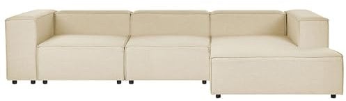 Beliani Modul-Ecksofa Leinen beige 3-Sitzer Sofa mit Chaiselongue linksseitig Aprica