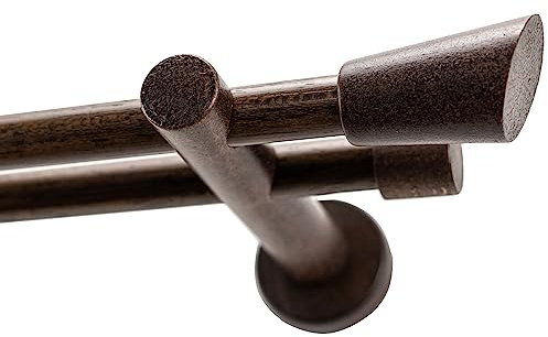 Garesa Gardinenstange Molis Ø 20mm, 2-läufig, Nussbaum I Stabile Vorhangstange ohne Ringe I Mit Endknopf Keil I Auch für mittelschwere Vorhänge I 380cm